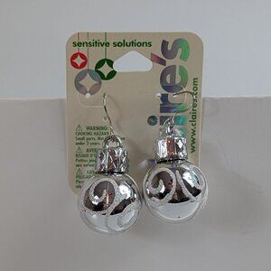 Claire's Sensitive Solutions Silver Glitter Christmas Ball Ornament Earrings